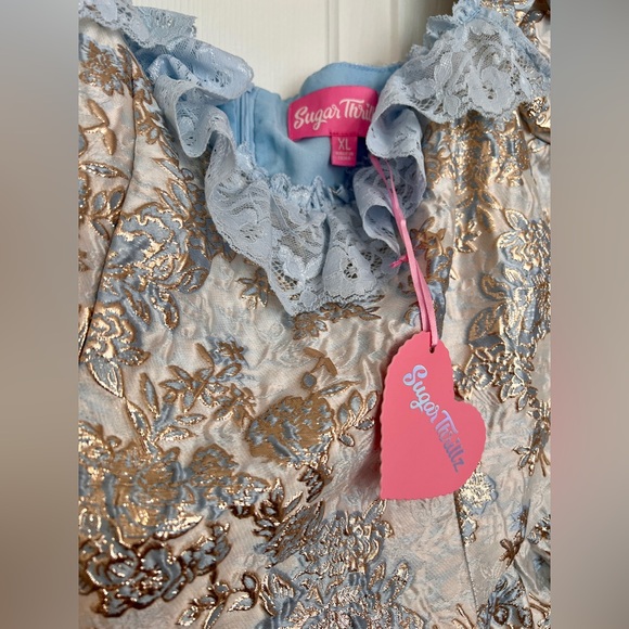NWT Sugar Thrillz - Dolls Kill - Mini Dress - Tea and Circumstance Brocade, Blue - Picture 2 of 6